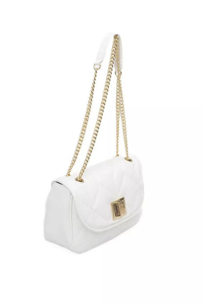 Baldinini Trend Elegant White Flap Shoulder Bag with Gold Accents