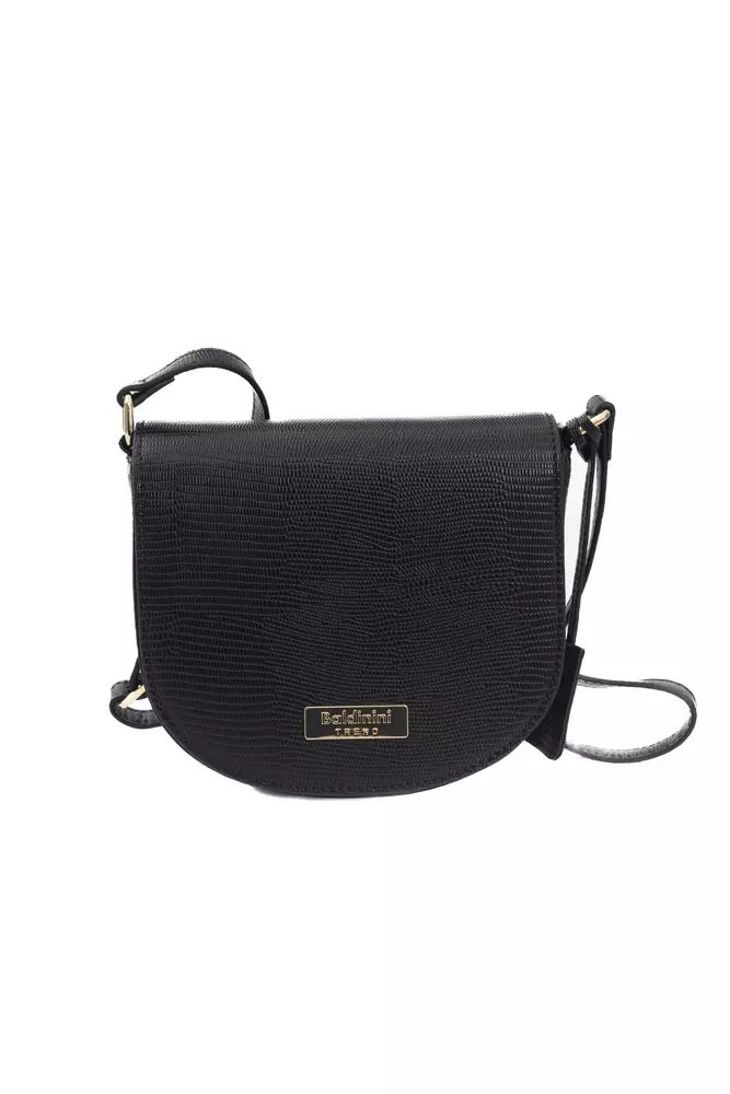 Baldinini Trend Elegant Black Shoulder Flap Bag with Golden Accents