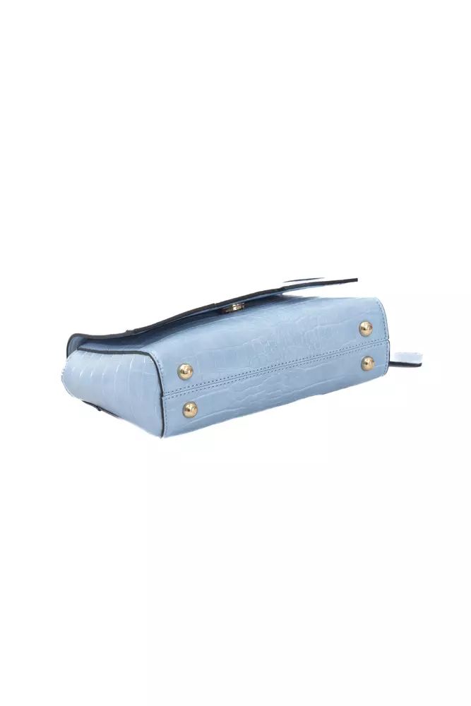 Baldinini Trend Chic Light Blue Shoulder Flap Bag with Golden Accents