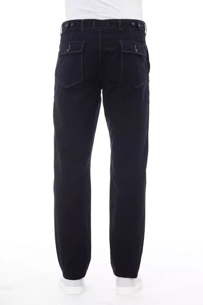 Alpha Studio Chic Blue Cotton Pants with Contrast Stitching