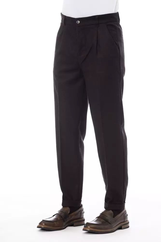 Alpha Studio Elegant Brown Wool-Blend Trousers