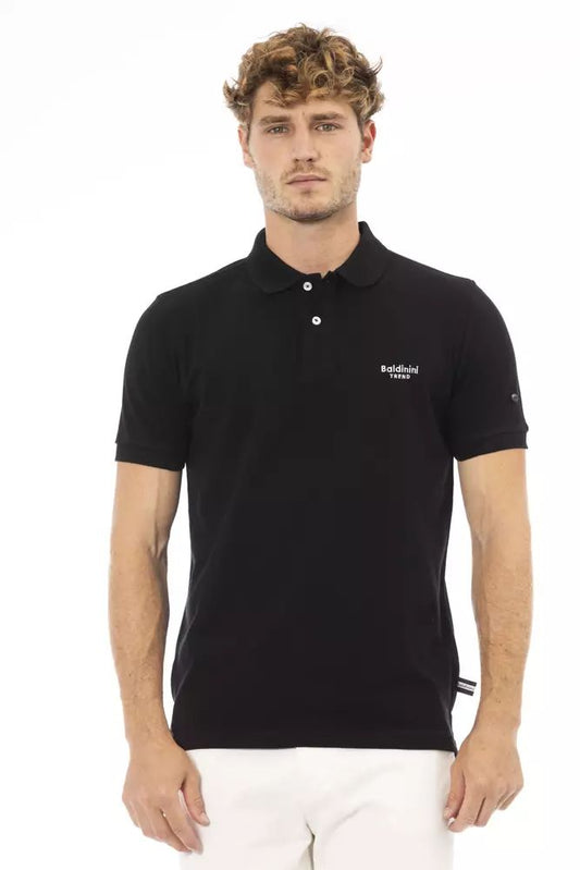 Baldinini Trend Sleek Black Cotton Polo with Elegant Embroidery