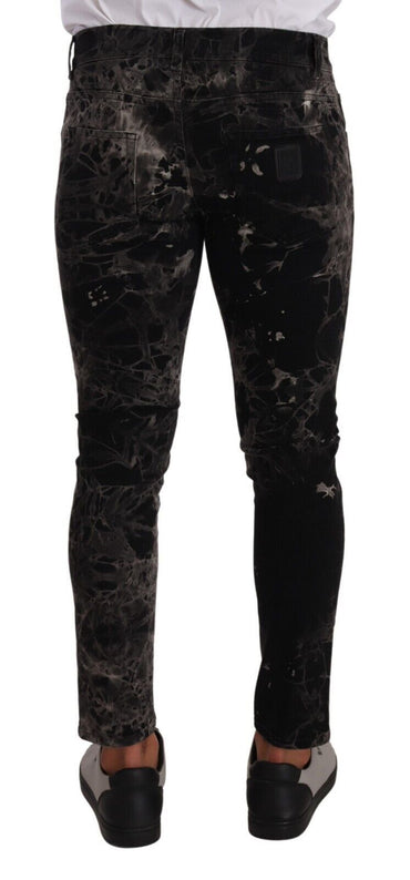 Schwarze gemusterte Skinny-Slim-Fit-Jeans von Dolce &amp; Gabbana