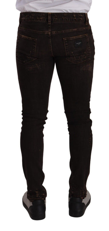 Dolce &amp; Gabbana – Braune Distressed-Jeans mit schmaler Passform und Röhrenjeans