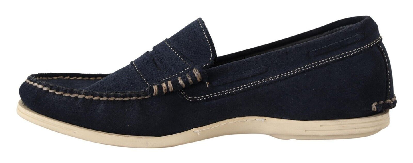 Pollini Chic Suede Blue Moccasins for Men