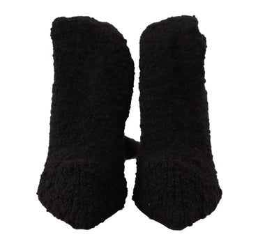 Dolce &amp; Gabbana Schwarze Stretch-Socken, kniehohe Stiefeletten, Schuhe