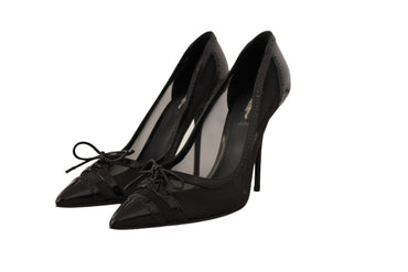 Dolce &amp; Gabbana Pumps aus schwarzem Mesh-Leder mit spitzem Absatz