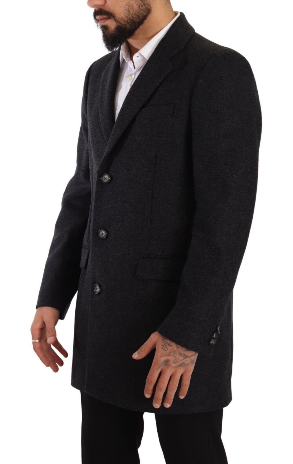 Dolce &amp; Gabbana Dunkelgraue Woll-Over-Trenchcoat-Herrenjacke