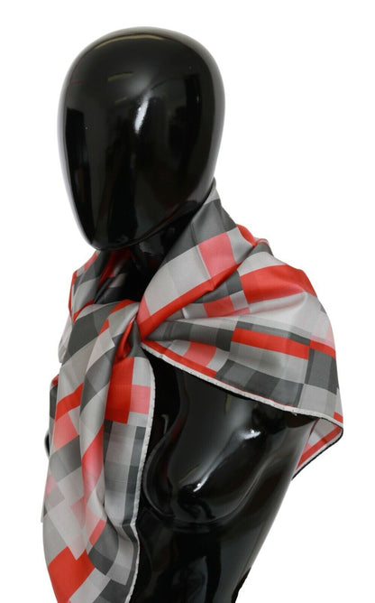 Costume National Elegant Silk Checkered Scarf in Gray and Red