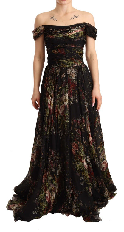 Mehrfarbiges schulterfreies Kleid mit Blumenmuster von Dolce &amp; Gabbana