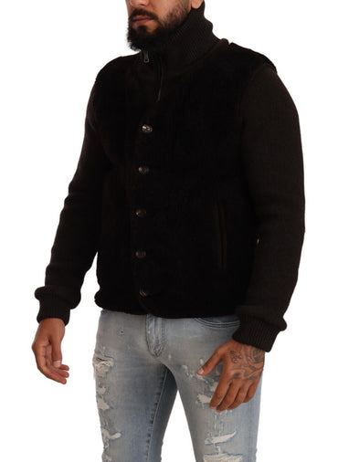 Dolce &amp; Gabbana Herren-Manteljacke aus schwarzem Leder mit Rollkragen