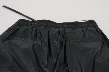 Dolce &amp; Gabbana Schwarz glänzende Nylonhose mit Kordelzug