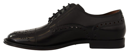 Dolce &amp; Gabbana Herren-Derby-Schuhe aus schwarzem Leder mit Flügelspitze