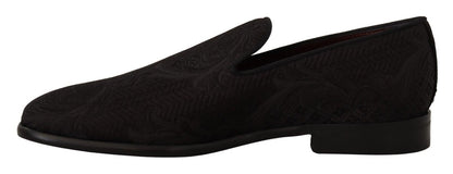 Dolce & Gabbana Black Floral Brocade Slippers