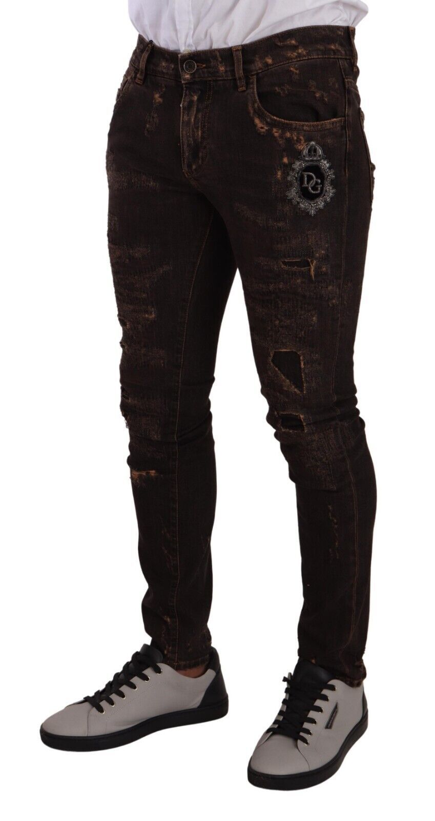 Dolce &amp; Gabbana – Braune Distressed-Jeans mit schmaler Passform und Röhrenjeans