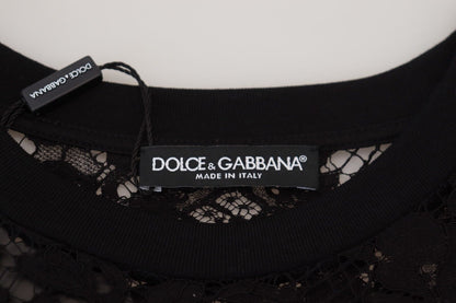 Dolce &amp; Gabbana Schwarzes Etuikleid aus Baumwolle mit floraler Spitze