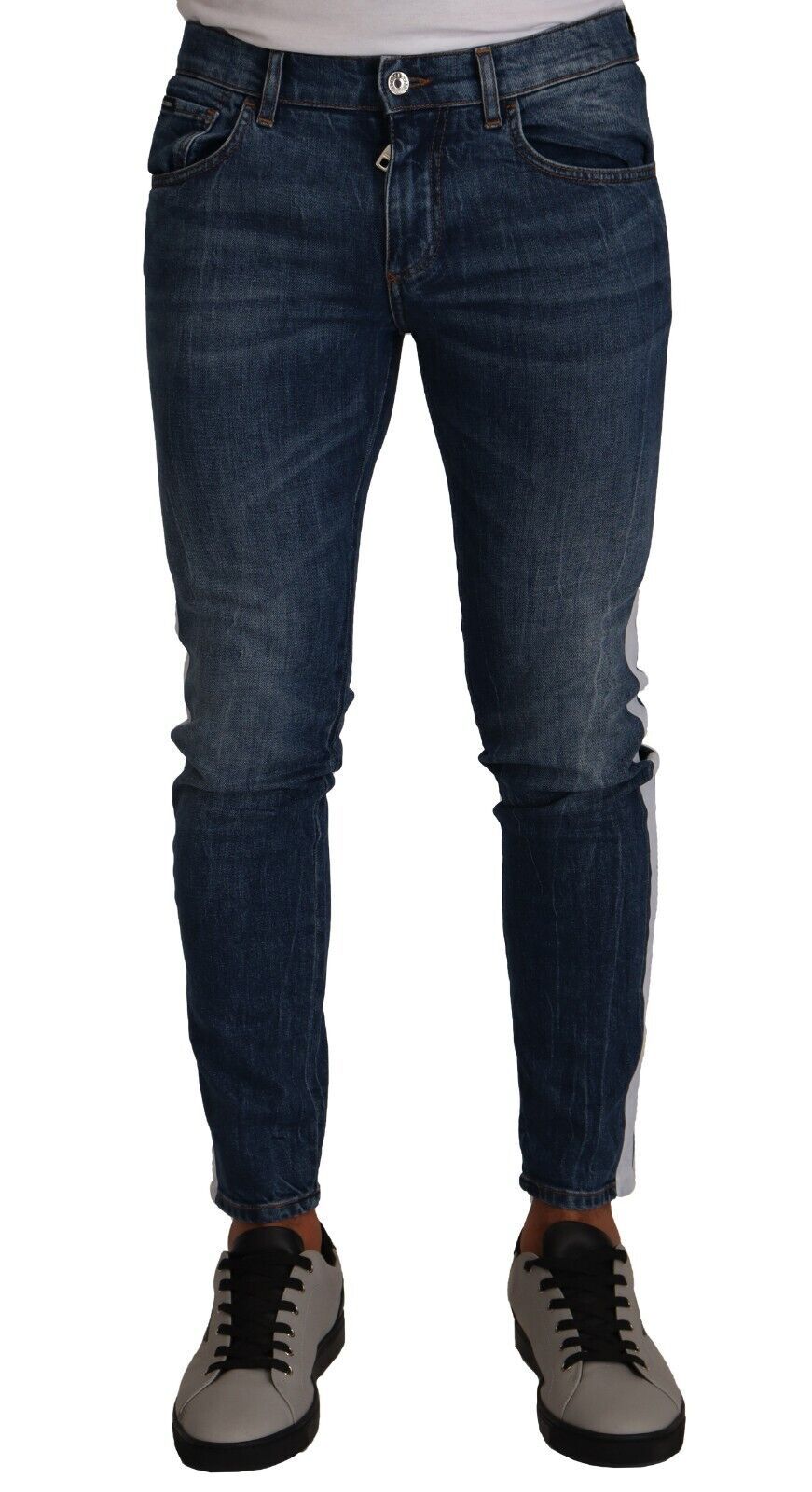 Blaue Skinny-Denim-Jeans aus gewaschener Baumwolle von Dolce &amp; Gabbana