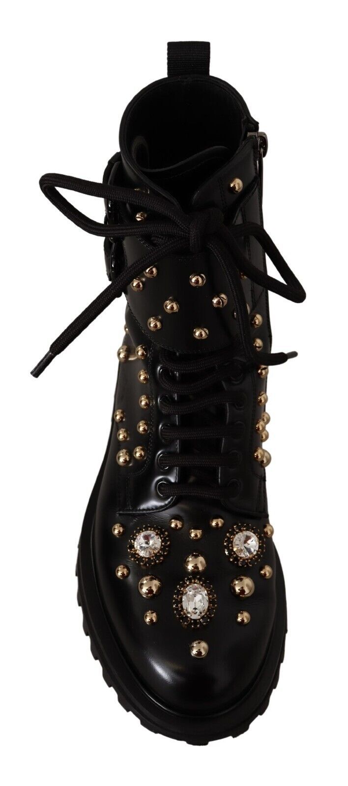 Dolce &amp; Gabbana Schwarze Lederstiefel mit Kristallverzierung