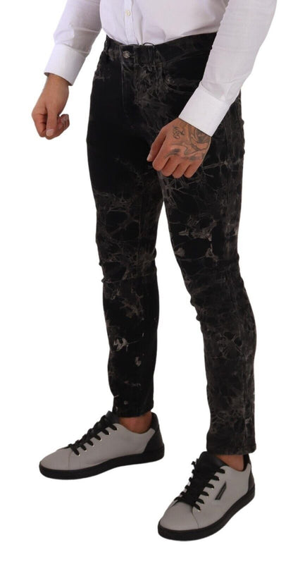 Schwarze gemusterte Skinny-Slim-Fit-Jeans von Dolce &amp; Gabbana