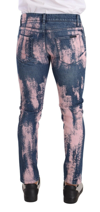 Dolce &amp; Gabbana – Skinny-Denim-Jeans aus blau-rosa Batik-Baumwolle mit Batikmuster