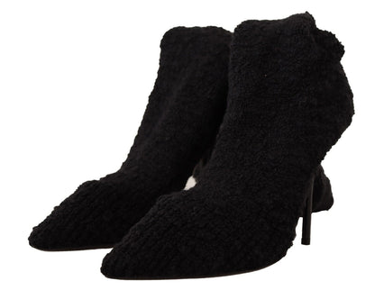 Dolce &amp; Gabbana Schwarze Stretch-Socken, kniehohe Stiefeletten, Schuhe