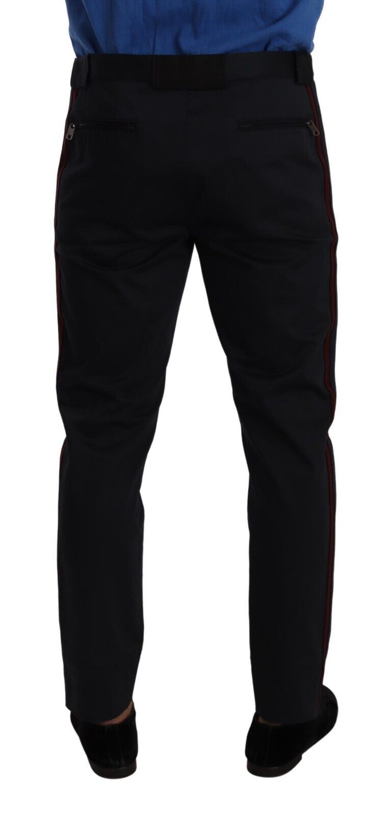 Dolce &amp; Gabbana Blaue, bordeauxrote Skinny-Chinohose aus Baumwolle