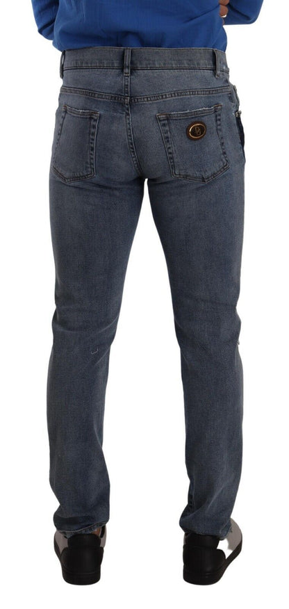 Dolce &amp; Gabbana Blaue, zweifarbige Slim-Denim-Jeans aus zerfetzter Baumwolle