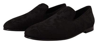 Schwarze Jacquard-Hausschuhe von Dolce &amp; Gabbana, flache Loafer-Schuhe