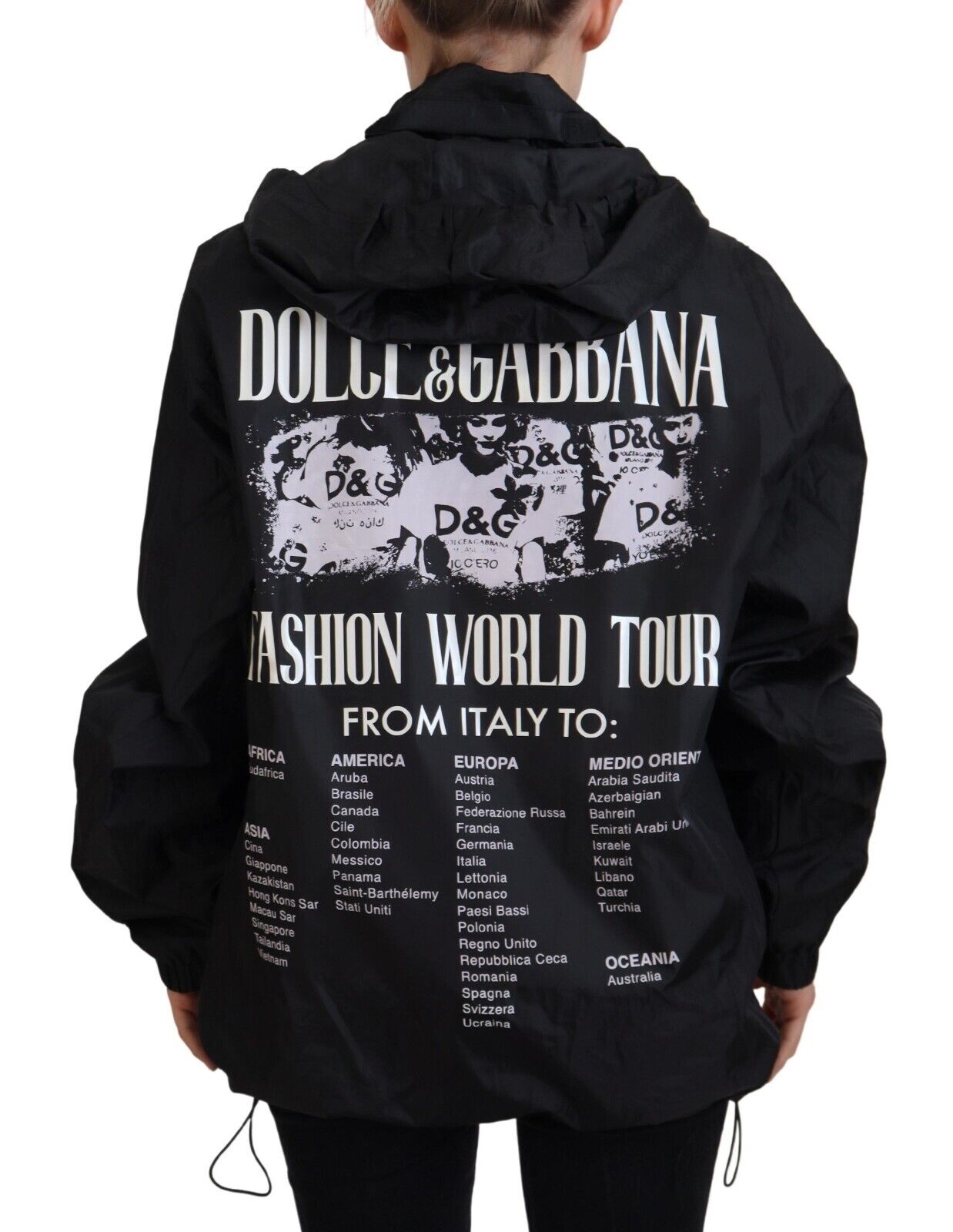 Dolce &amp; Gabbana – Schwarz bedruckte Bomberjacke aus Nylon mit Kapuze