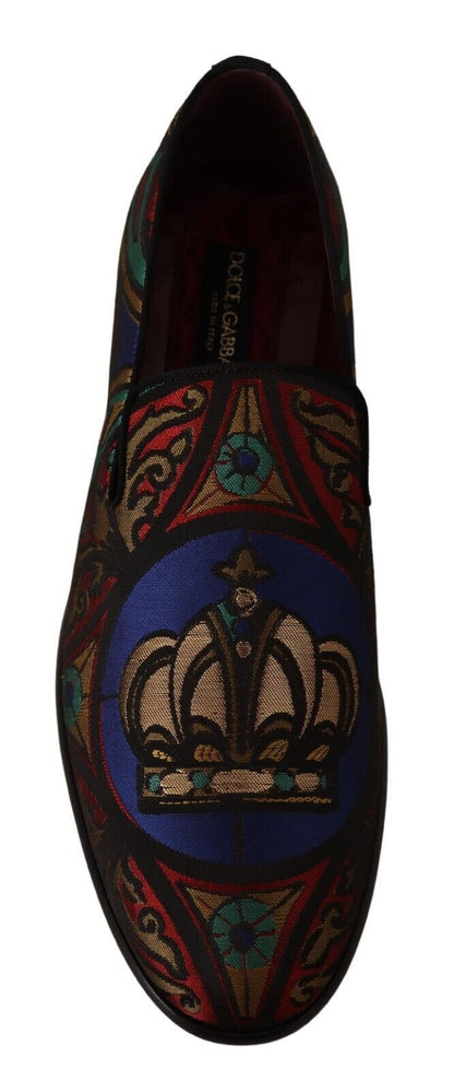 Dolce &amp; Gabbana Mehrfarbige Jacquard-Crown-Slipper-Slipper-Schuhe