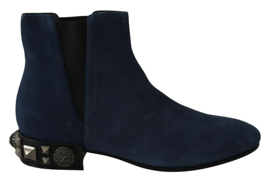 Dolce &amp; Gabbana Blaue, mit Wildleder verzierte Stiefelschuhe mit Nieten