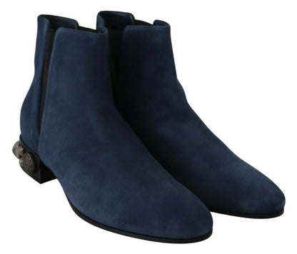 Dolce &amp; Gabbana Blaue, mit Wildleder verzierte Stiefelschuhe mit Nieten