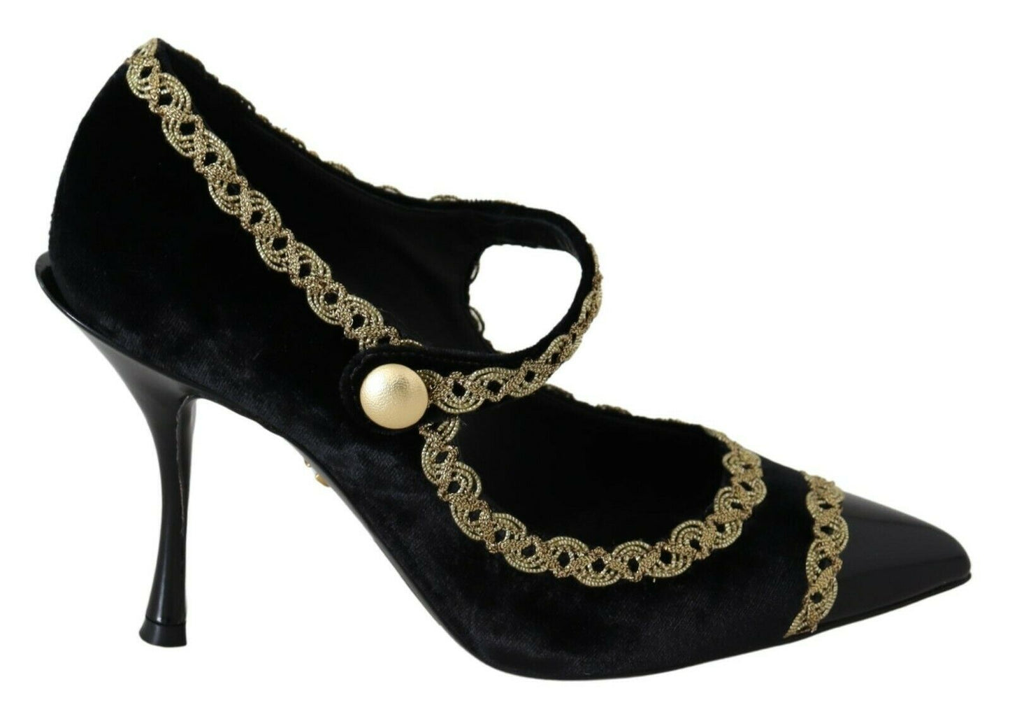 Dolce &amp; Gabbana Schwarze verzierte Mary-Jane-Pumps aus Samt