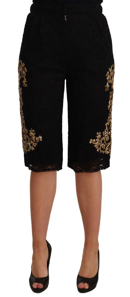 Dolce &amp; Gabbana Schwarze Spitze Gold Barock SONDERSTÜCK-Shorts