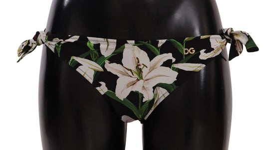 Dolce &amp; Gabbana Bikinihose, schwarzer Badeanzug mit Lilienmuster, Badebekleidung