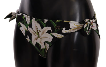 Dolce &amp; Gabbana Bikinihose, schwarzer Badeanzug mit Lilienmuster, Badebekleidung