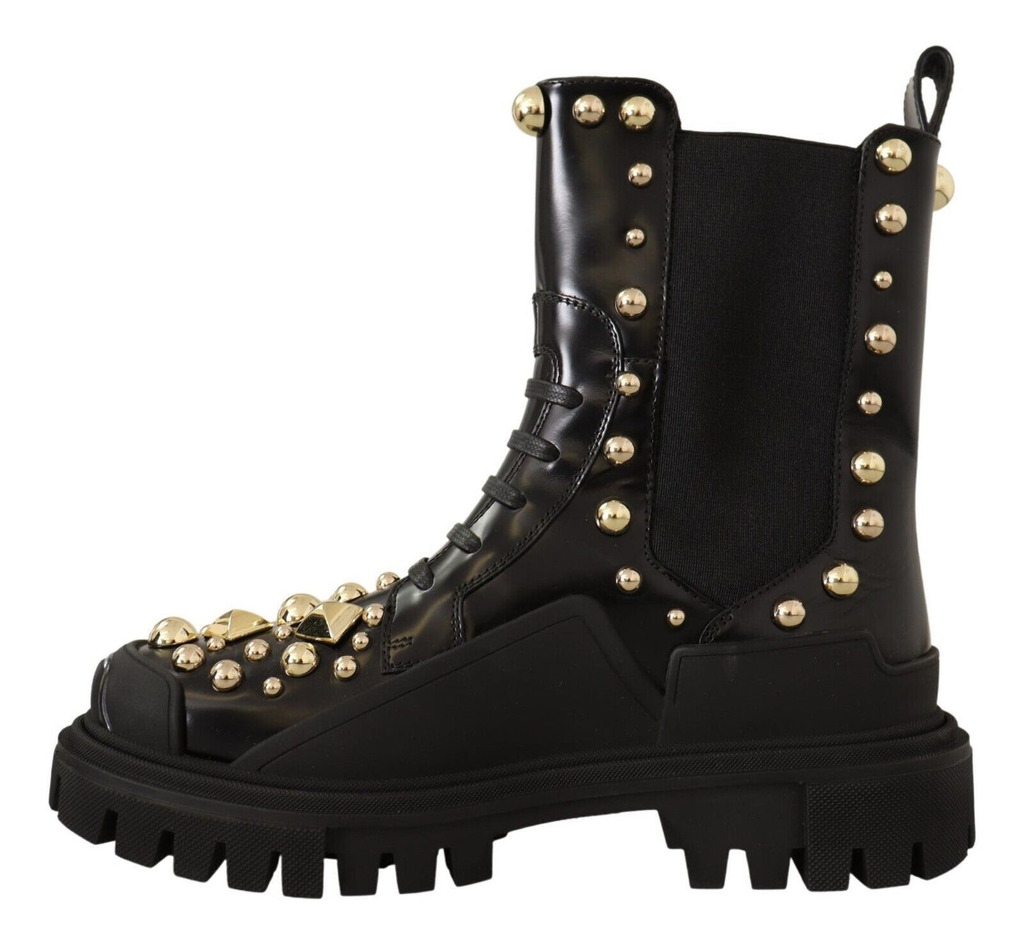 Dolce &amp; Gabbana Kampfstiefel aus schwarzem Leder mit Nieten