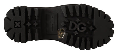 Dolce &amp; Gabbana Kampfstiefel aus schwarzem Leder mit Nieten