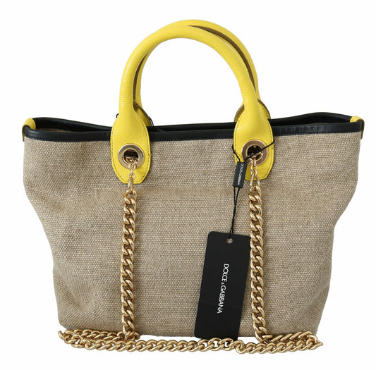 Dolce &amp; Gabbana Beige Gold Chain Strap Shoulder Sling Purse Tote Bag