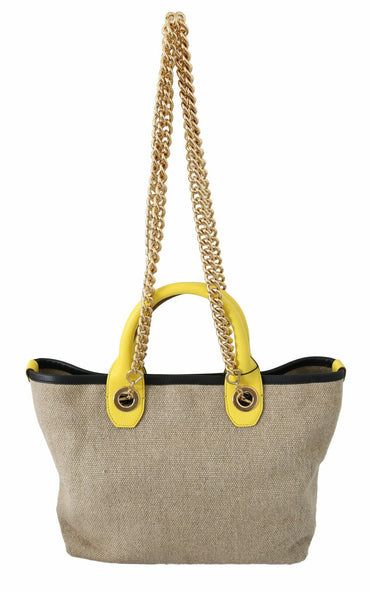 Dolce &amp; Gabbana Beige Gold Chain Strap Shoulder Sling Purse Tote Bag