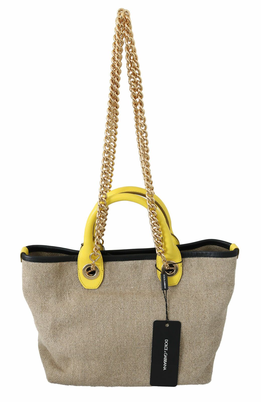 Dolce &amp; Gabbana Beige Gold Chain Strap Shoulder Sling Purse Tote Bag