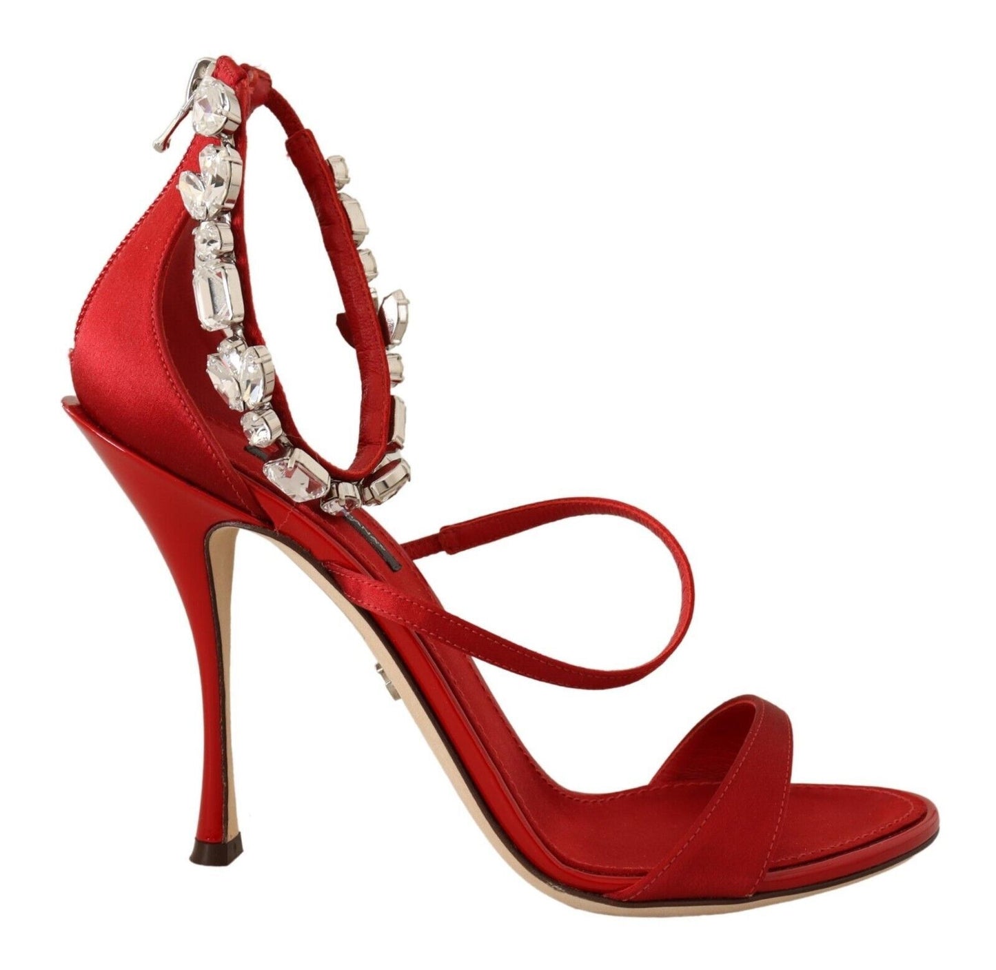 Dolce &amp; Gabbana Rote Satinkristalle Sandalen Keira Heels Schuhe