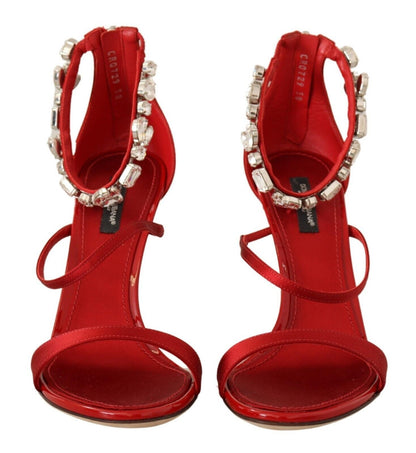 Dolce &amp; Gabbana Rote Satinkristalle Sandalen Keira Heels Schuhe