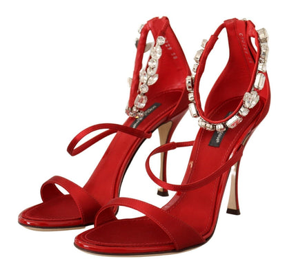 Dolce &amp; Gabbana Rote Satinkristalle Sandalen Keira Heels Schuhe