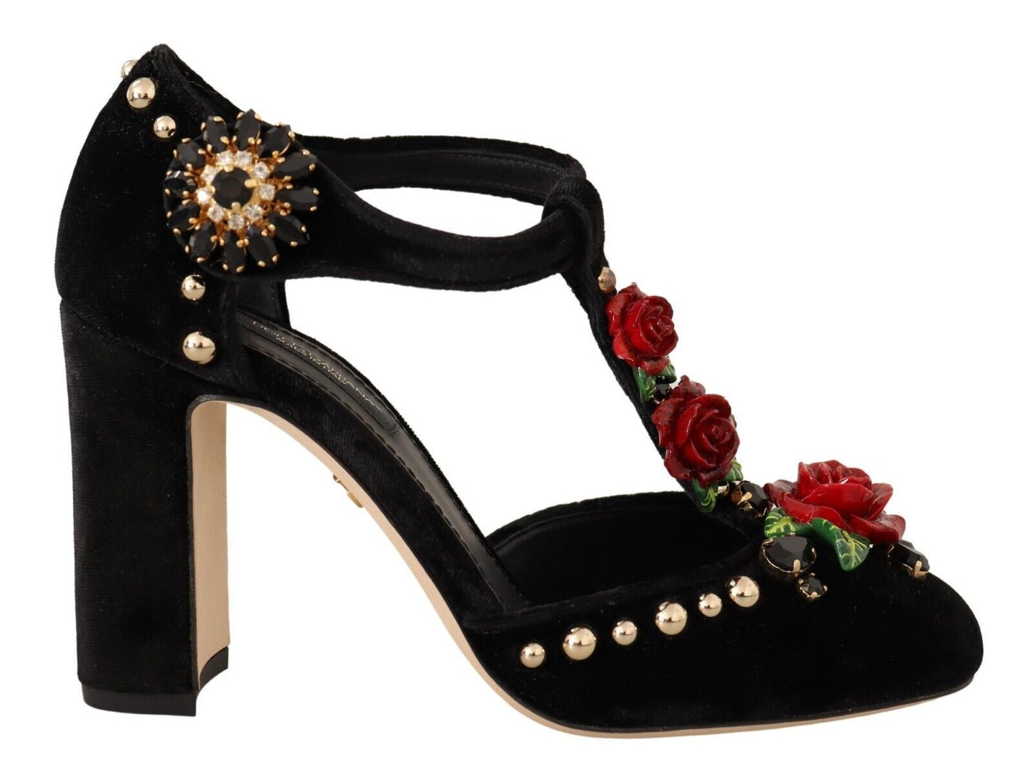 Dolce &amp; Gabbana Schwarze Mary Jane Pumps Rosen Kristalle Schuhe