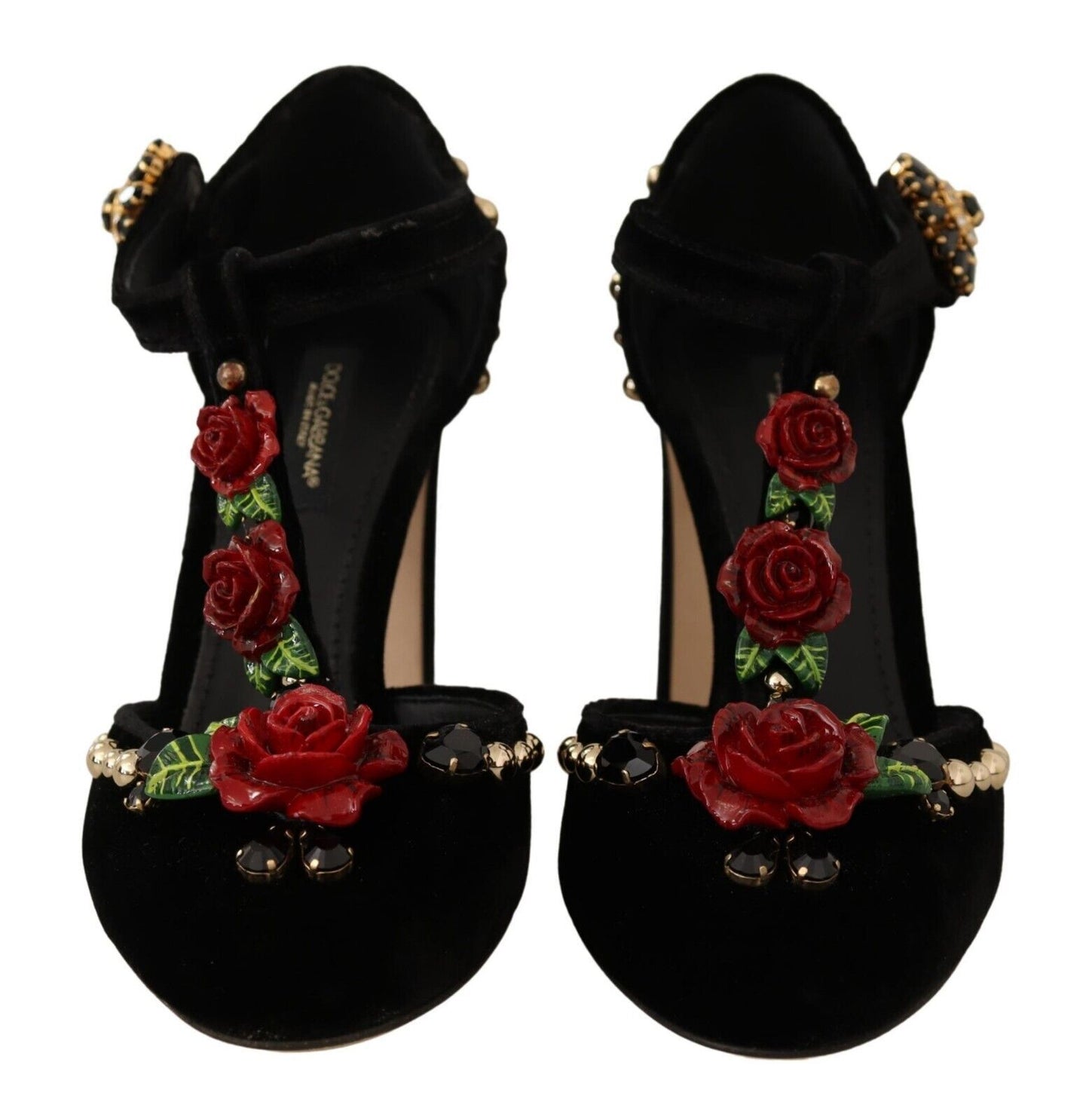 Dolce &amp; Gabbana Schwarze Mary Jane Pumps Rosen Kristalle Schuhe