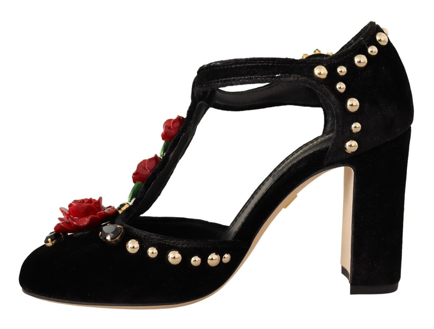 Dolce &amp; Gabbana Schwarze Mary Jane Pumps Rosen Kristalle Schuhe