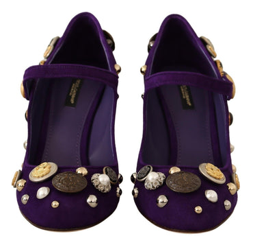 Dolce &amp; Gabbana Lila Wildleder verzierte Mary Jane Pumps