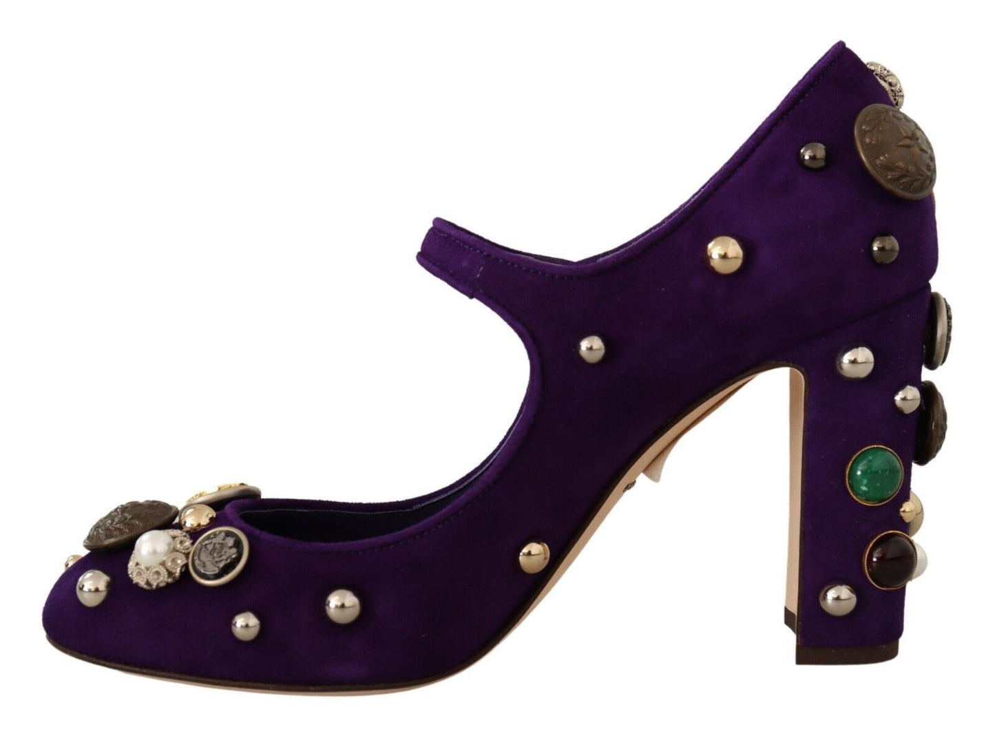 Dolce &amp; Gabbana Lila Wildleder verzierte Mary Jane Pumps