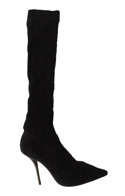 Dolce &amp; Gabbana Schwarze Stretch-Socken, kniehohe Stiefeletten, Schuhe